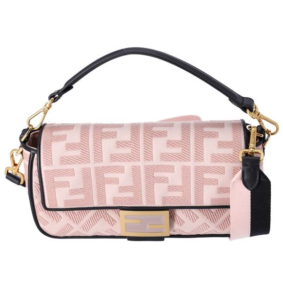 Fendi Handbags - FENDI Mamma Baguette Zucca Pattern Handbag 8BR600 Pink Beige Black Jacquard